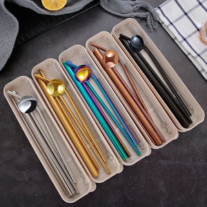Four Metal Straws Bundle with Eco-friendly carrying box case