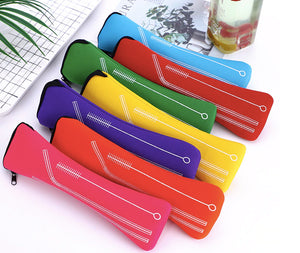 Colourful and Reusable Stainless Steel Straws + bag + brush